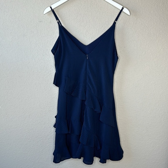Gianni Bini V Neck Navy Blue Spaghetti Strap Ruffle Mini Dress Size Small - Picture 4 of 13